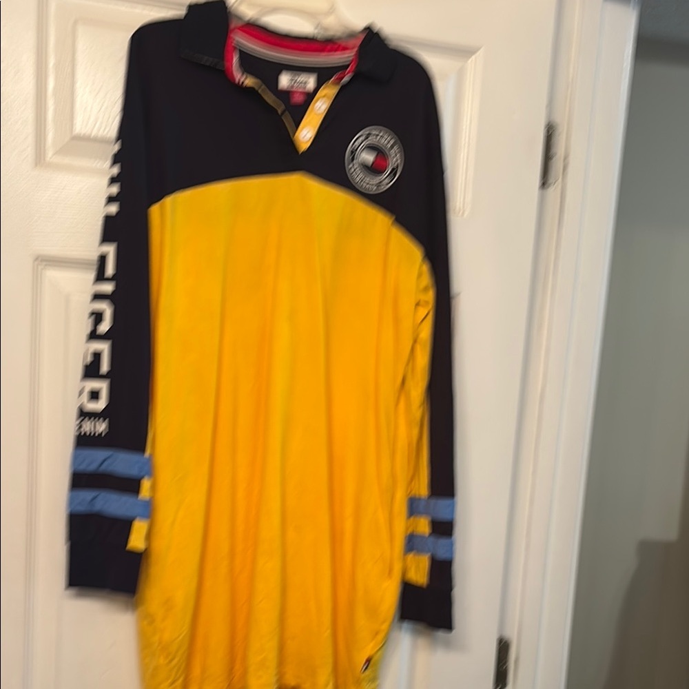 Women Yellow and Navy Long Sleeve Shirt Tommy hillier dress